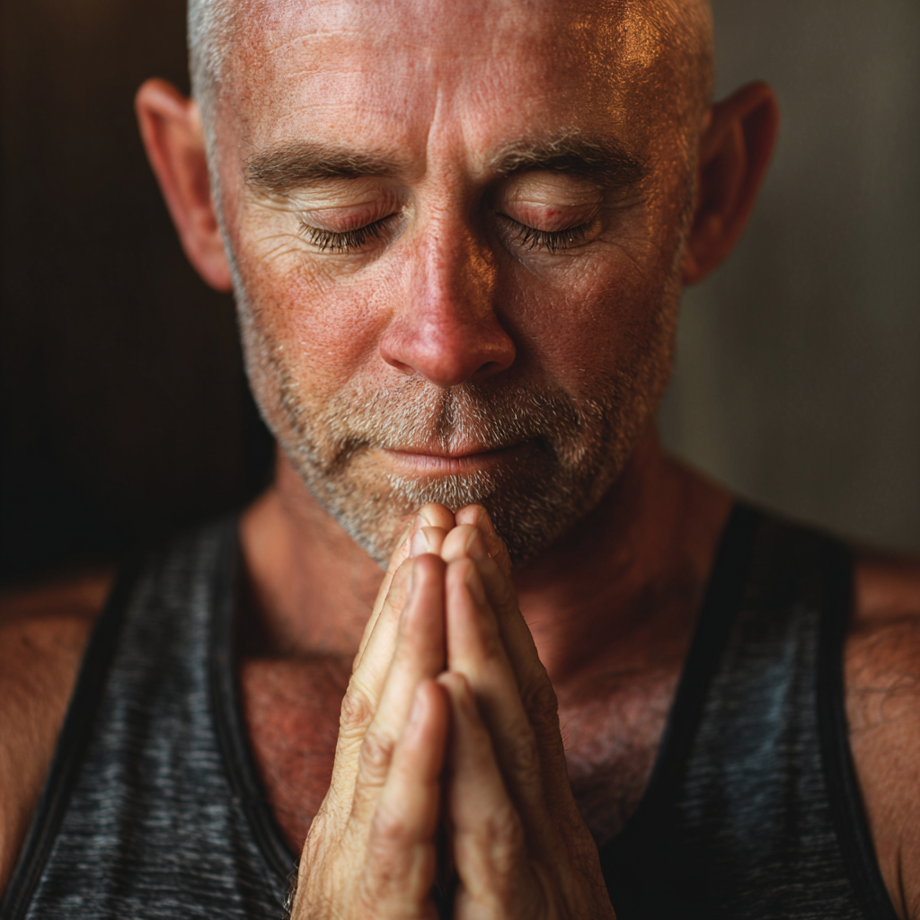 Diverse group of middle-aged Ukrainian adults practicing yoga poses outdoors with joyful expressions in natural sunlight setting
